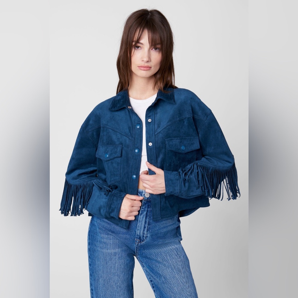 Blank NYC Navy Suede Fringe Jacket
